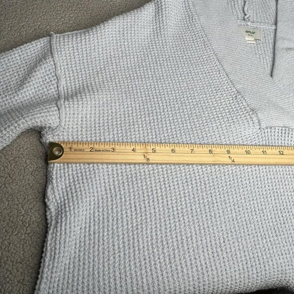 Aerie Sweater Womens XS Light Blue Hoodie Oversized V Neck Waffle Knit Soft Boxy - Picture 5 of 14